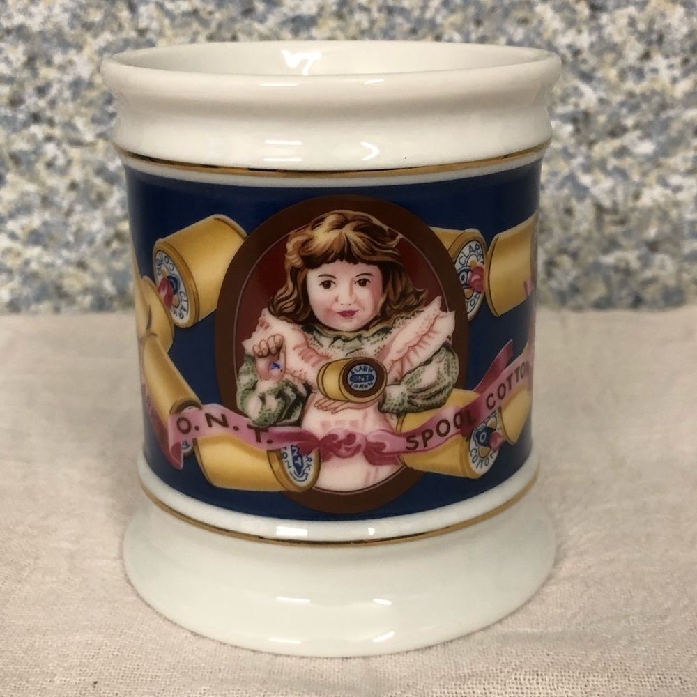 1985 Porcelain Clark's Thread Mug The Corner Store Franklin Collection 0417